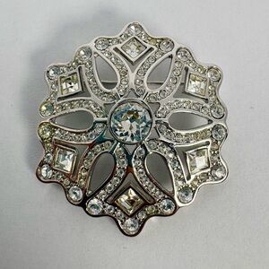 Vintage Swarovski Crystal Brooch Silver tone Openwork Snowflake